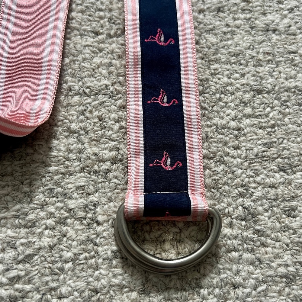 Navy Blue and Pink Flamingo Reversible Ribbon Belt - Picture 3 of 6